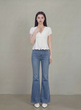 白色甜美风V领短袖衬衫女2026夏季薄款修身显瘦蕾丝花边套头上衣