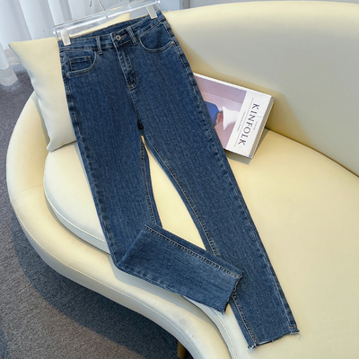 艾格高腰牛仔小脚裤女2025秋冬新款弹力修身显瘦百搭紧身铅笔裤子