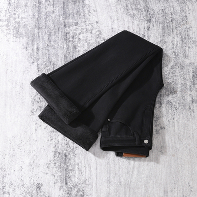 艾格黑色加绒微喇牛仔裤女2025秋冬弹力高腰显瘦百搭小个子马蹄裤