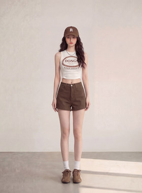 咖色阔腿牛仔短裤女夏季显瘦