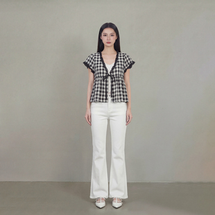 型修身 艾格黑色短袖 格子修身 薄款 显瘦休闲百搭T恤 女上衣2026夏季