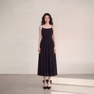A字裙 度假风黑色长裙法式 艾格收腰显瘦吊带连衣裙女2026夏季 新款