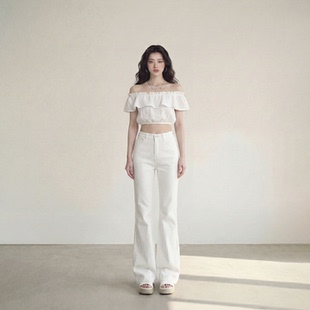 子 高腰弹力显瘦拖地喇叭裤 艾格白色复古微喇牛仔裤 女2026春夏新款