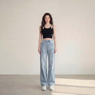显瘦百搭休闲裤 女2026宽松直筒长裤 阔腿牛仔裤 艾格复古高腰窄版