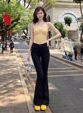 黑色微喇牛仔裤女夏季2026年新款高腰弹力修身显瘦百搭马蹄喇叭裤