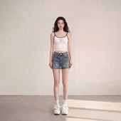 复古牛仔短裤 小个子蓝色直筒裤 女夏季 显瘦辣妹热裤 修身 艾格美式