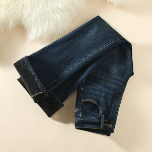 显瘦马蹄喇叭裤 艾格2026春季 女深蓝色高腰弹力修身 牛仔微喇裤 新款