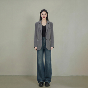 艾格高腰窄版阔腿牛仔裤女2026年新款美式宽松显瘦休闲拖地直筒裤