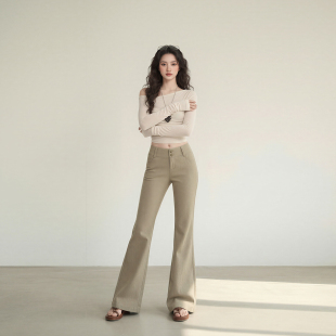 显瘦显高垂感拖地裤 修身 女2026春季 艾格可可奶卡纯棉微喇叭裤