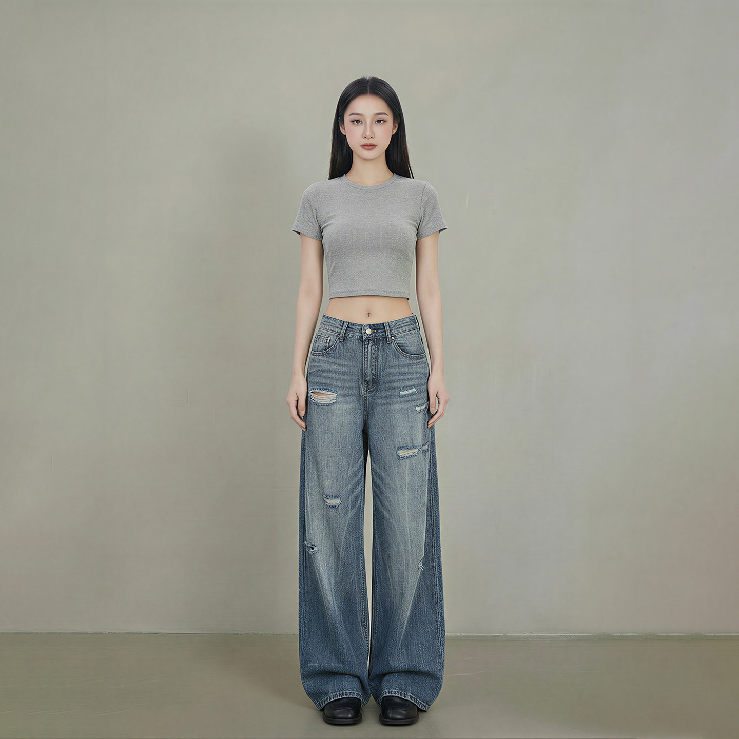 艾格复古破洞牛仔阔腿裤女2026春季新款宽松垂感直筒休闲拖地裤,女装/女士精品,牛仔裤,淘宝优惠券,粉丝福利购,淘宝优惠卷