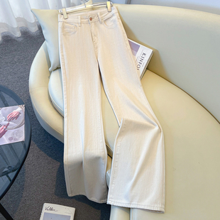 拖地裤 艾格杏色微喇牛仔裤 气质低腰喇叭裤 弹力修身 女025新款