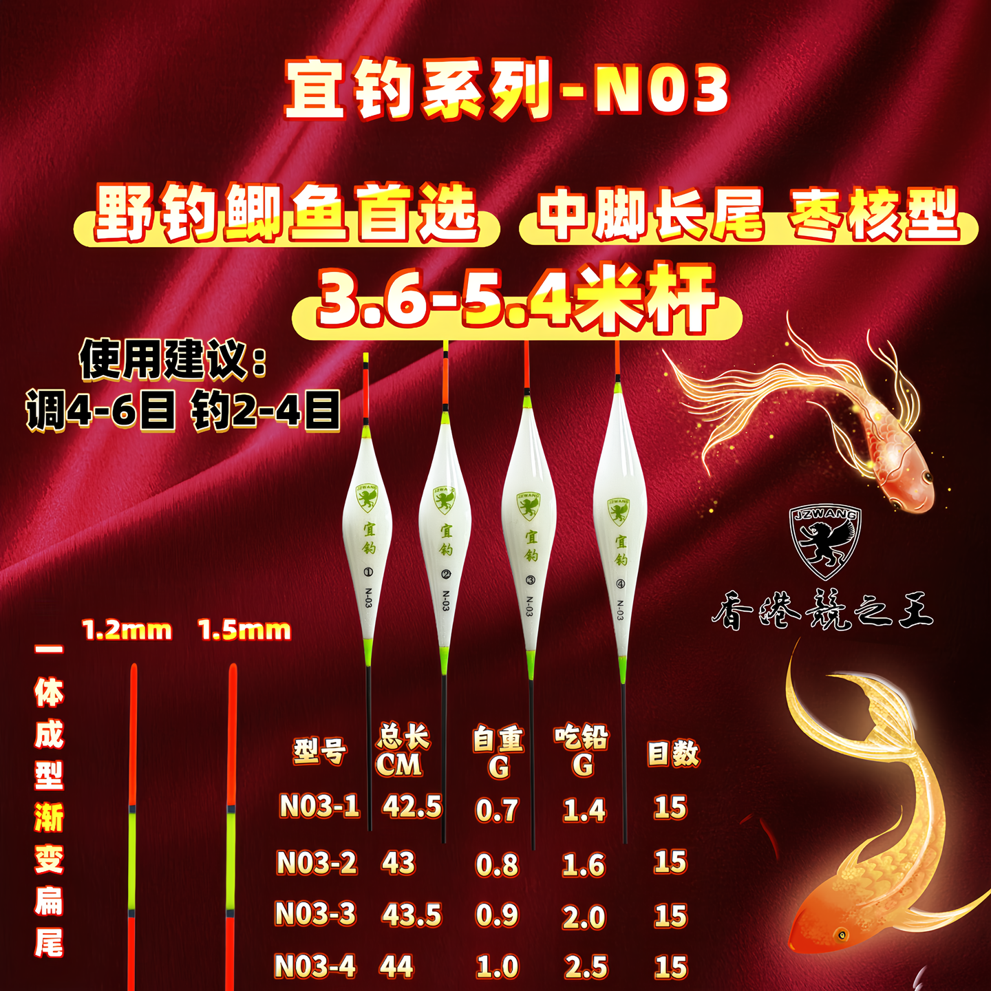 宜钓-N03  大鲫鱼纳米浮漂 黑坑野钓  枣核形 JZWANG 小中大扁尾