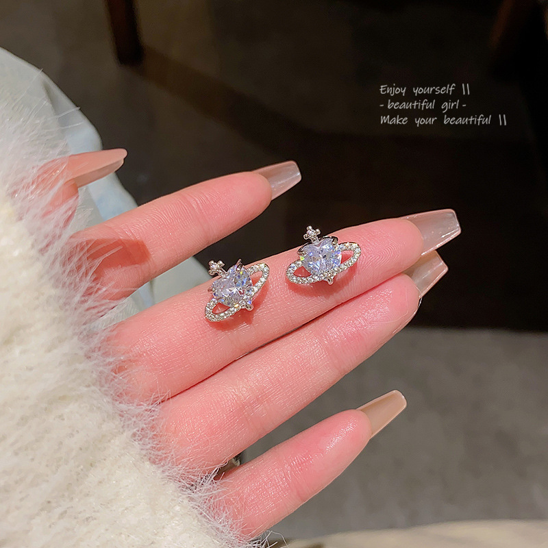 S925银针锆石星球耳钉女