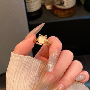 【饰全饰美】小红书同款猫眼石小猫咪开口戒指女学生可爱百搭气质