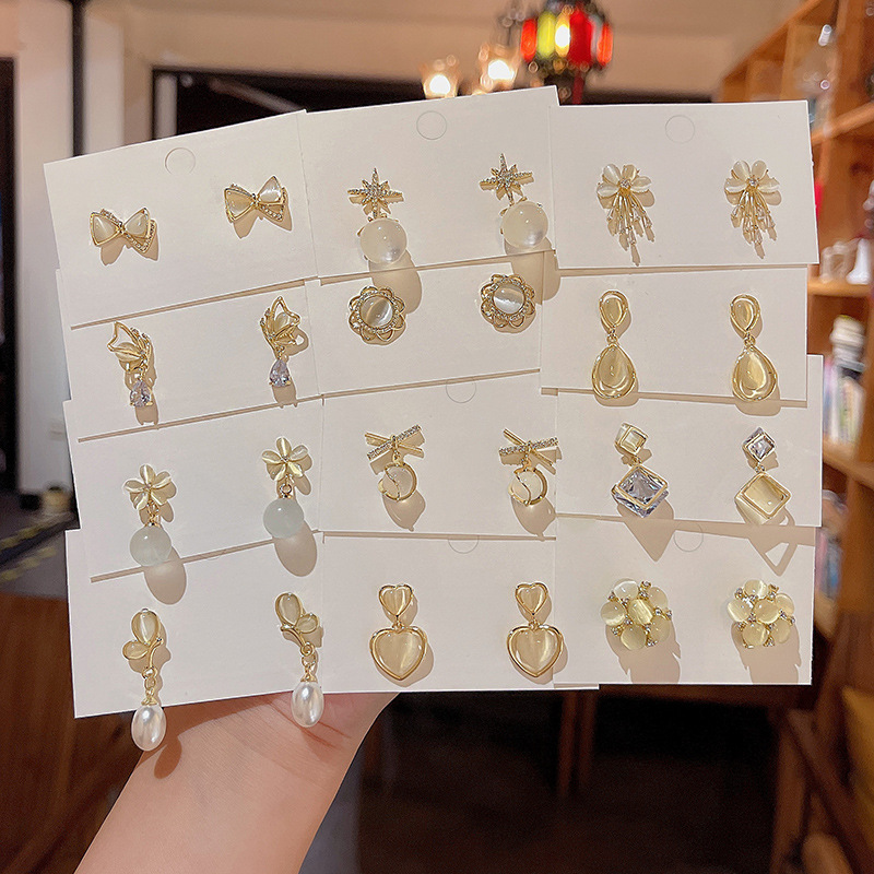 925银针猫眼石耳钉女轻奢风