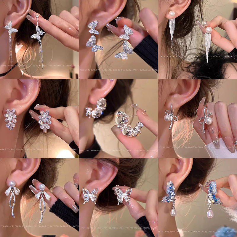 韩系微镶锆石蝴蝶结银针耳钉