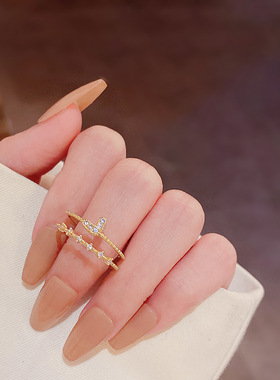 ins潮爱心双层锆石女戒