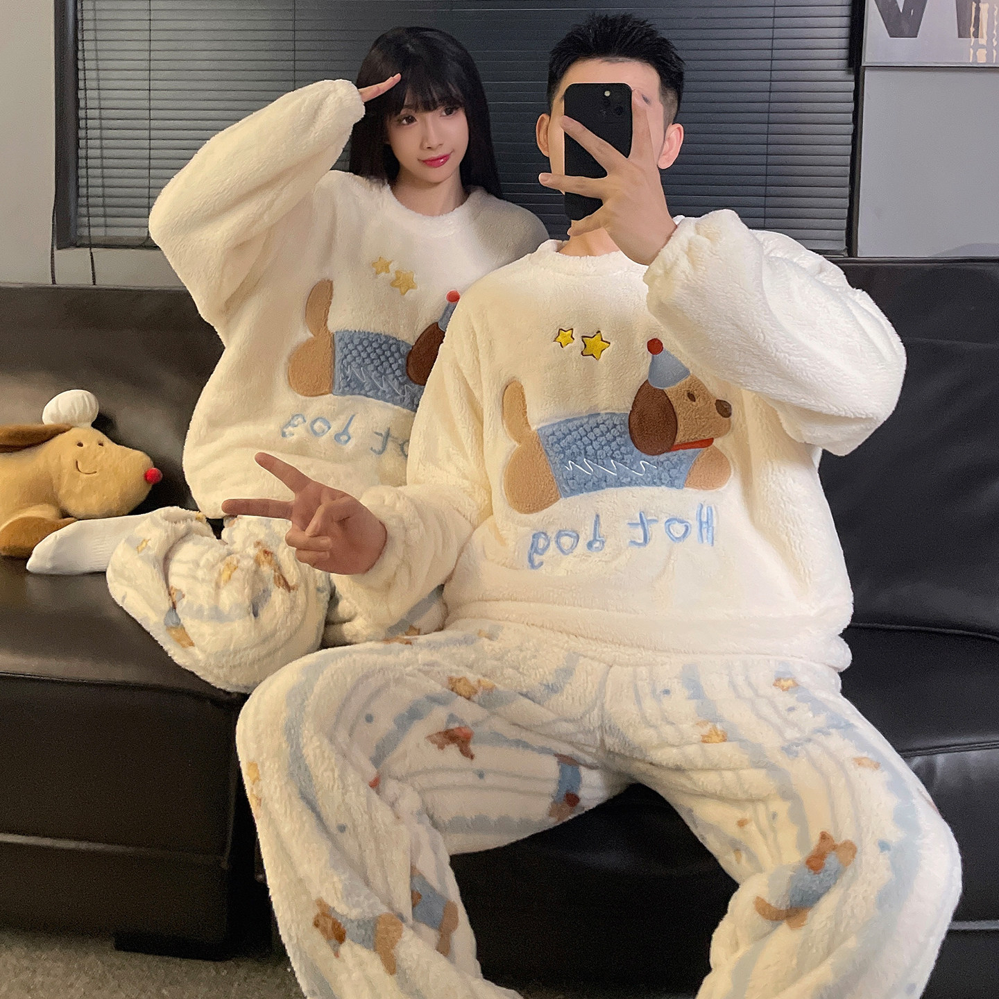 珊瑚绒情侣睡衣女款秋冬季2026新款加绒加厚法兰绒冬天男生家居服