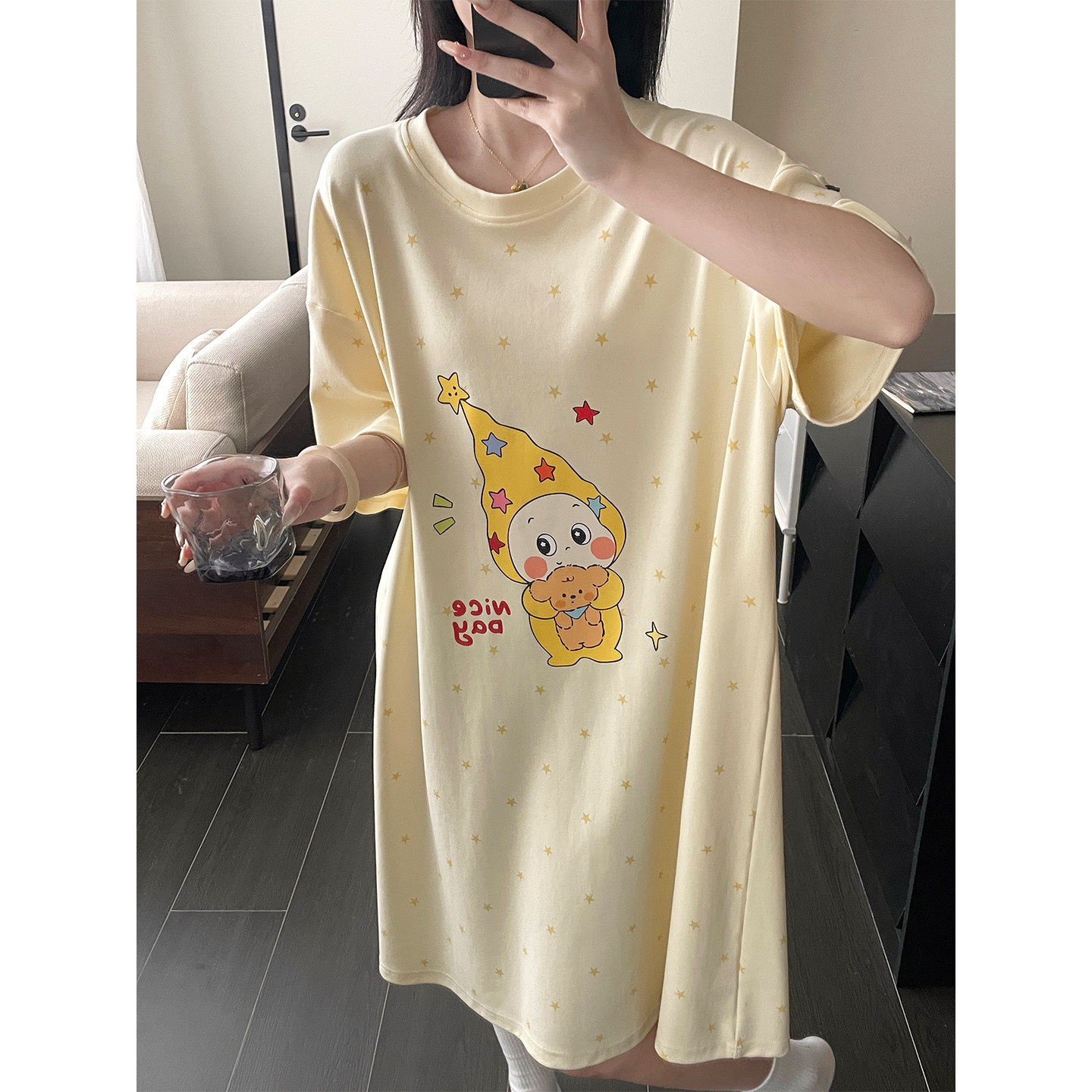 星星精灵睡裙女夏季纯棉2026新款全棉100布料夏天睡衣短袖家居服