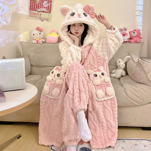 秋冬季睡衣女款珊瑚绒加绒家居服