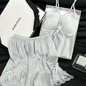 冰丝绸纯欲吊带睡裙带胸垫套装 轻奢少女性感睡衣夏季 法式 2026新款