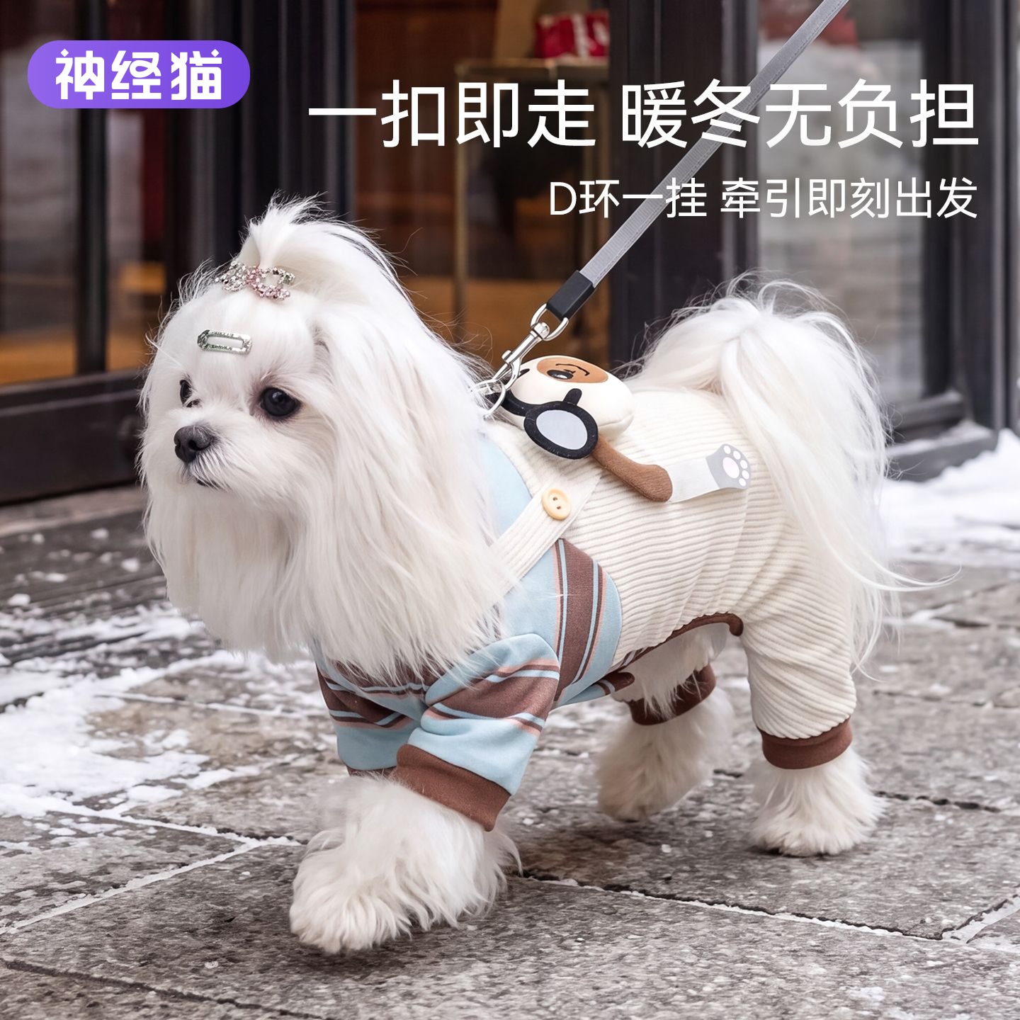 德绒背带裤秋冬保暖灯芯绒小型犬泰迪博美比熊假两件牵引遛狗外出