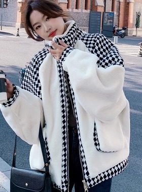 冬季羊羔毛外套女2025新款高级感加绒小个子休闲宽松夹棉加厚棉衣