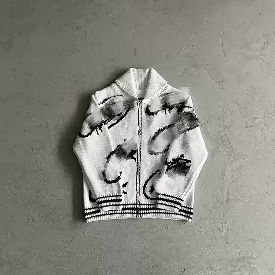 Evil Full-Print Jacquard Cardigan Sweater - White