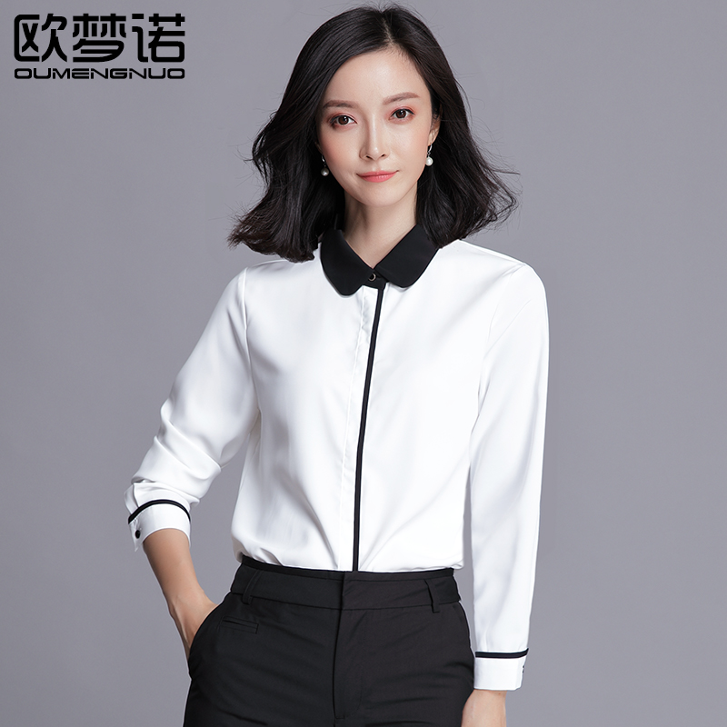 娃娃領白色ol襯衫女雪紡長袖職業氣質通勤百搭寬松休閑春秋夏襯衣