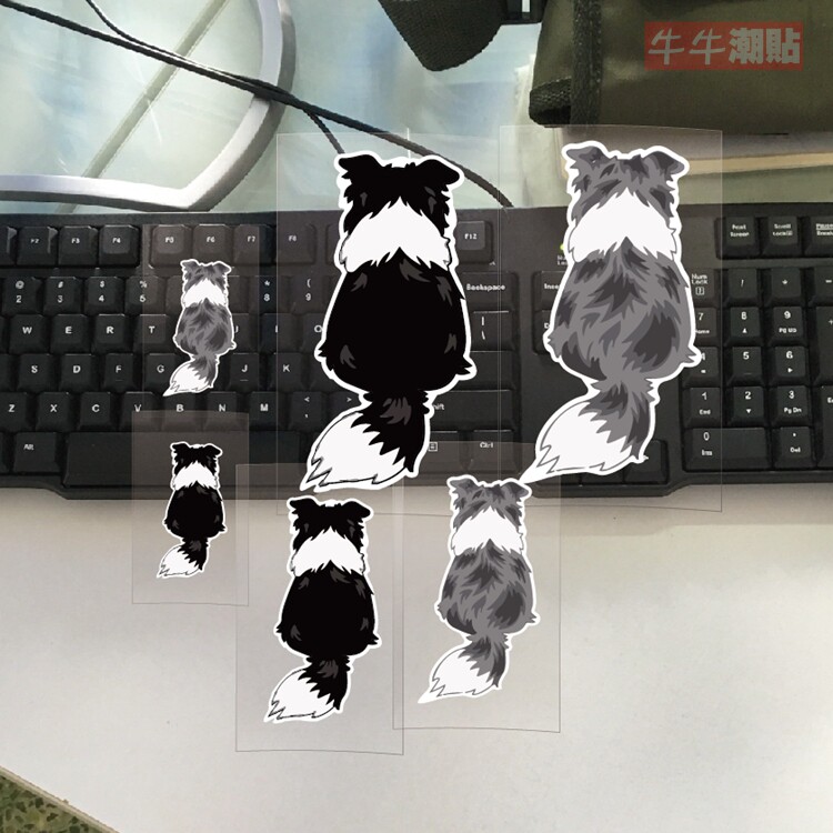 牛牛潮贴可爱卡通边牧背影反光车贴汽车摩托电动车后窗贴头盔贴纸