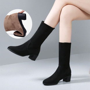 秋冬季时尚高筒跳舞靴子女软底舞蹈鞋牛奶绒中跟广场舞交谊舞外穿