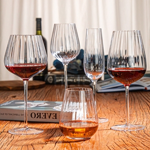 轻奢北欧密棱水晶玻璃红酒杯插棱高脚杯子家用葡萄酒杯气泡香槟杯