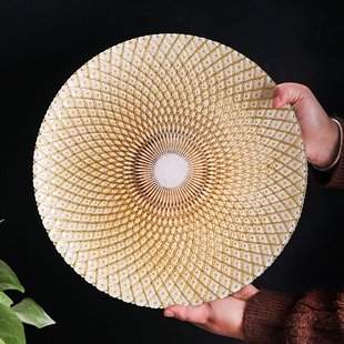 ins家用菠萝纹盘西餐盘沙拉盘甜品盘果盘摆盘子样板间 东南亚风格