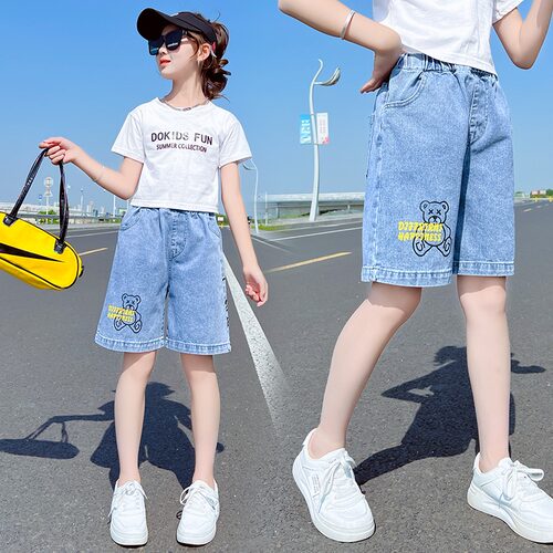 女童牛仔中裤夏季薄款