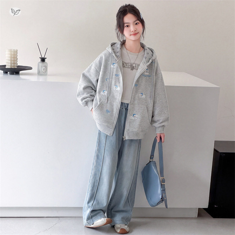 女童连帽外套春秋新款休闲秋装儿童青少年棒球服洋气大童韩版上衣