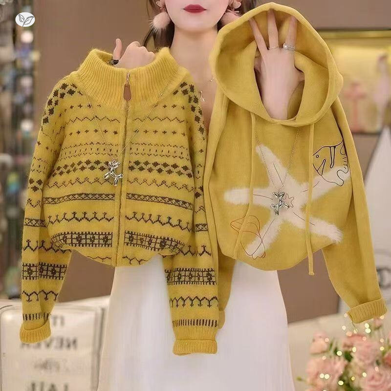 女童高领毛衣秋冬2026新款儿童加厚针织开衫阔腿牛仔裤毛线衣套装
