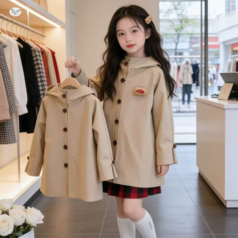童装女童风衣外套秋装2026新款洋气韩版中长款大衣儿童连帽上衣