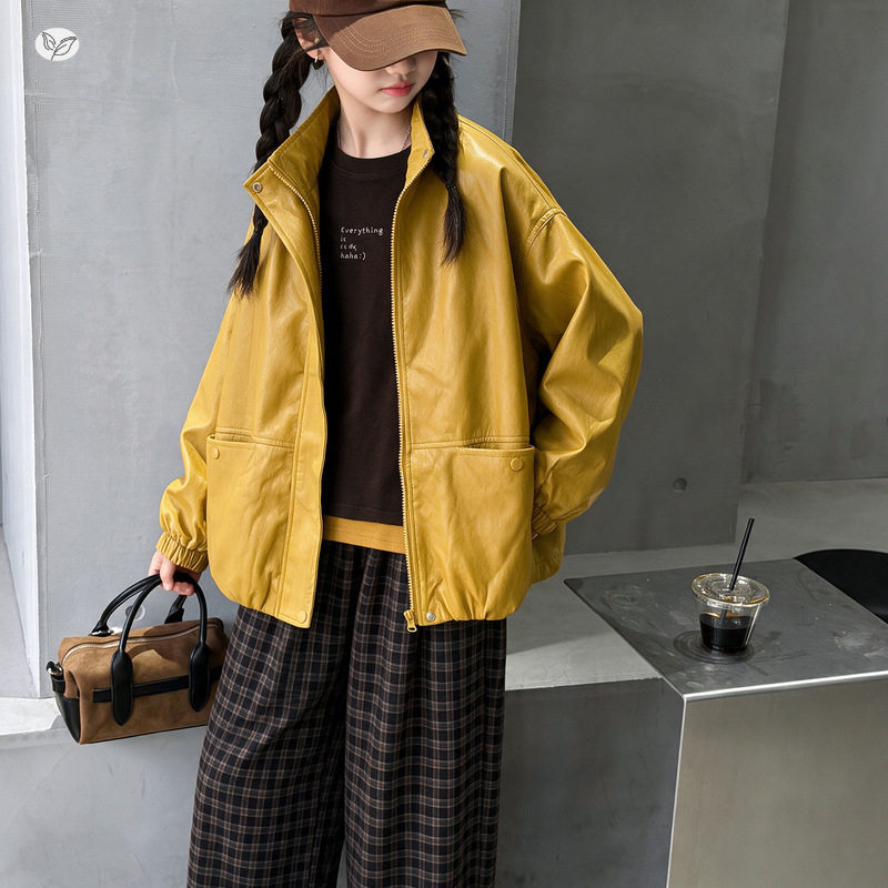 女童皮衣外套2026秋季新款中大童潮酷立领夹克衫防水开衫长袖上衣