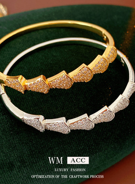 真金电镀锆石扇形卡扣手镯轻奢感精致手环时尚个性冷淡风手饰