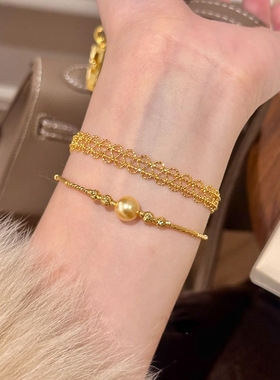 新款编织金蕾丝手链轻奢高级感小众珍珠手串女新中式叠戴手饰批发