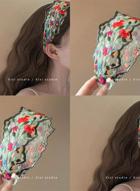 复古花朵刺绣发箍2025春夏新款民族风宽边头箍高级感头饰压发发卡