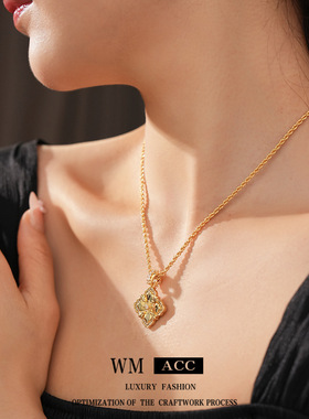 锆石菱形花朵吊坠项链轻奢小众百搭锁骨链个性冷淡风饰品女感