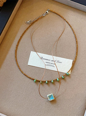 春款进口捷克珠双层项链花朵吊坠颈链叠戴项链清新复古水滴锁骨链