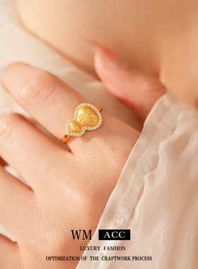 真金电镀镶锆石葫芦戒指新中式复古百搭食指戒小众感手饰