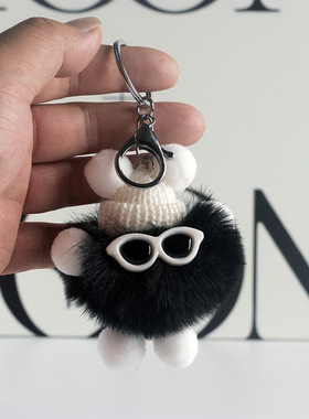 可爱仿獭兔毛绒小煤球汽车钥匙扣挂件韩国ins书包包挂饰生日礼物