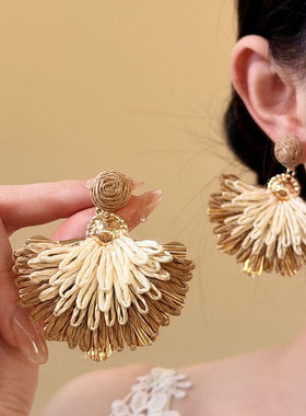 海边旅游度假咖色草编耳环耳饰耳钉耳坠2026春夏新款女饰品潮批发