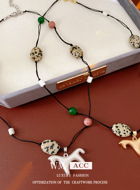 民族风气质石头串珠小马项链设计感小众毛衣链轻奢感项饰