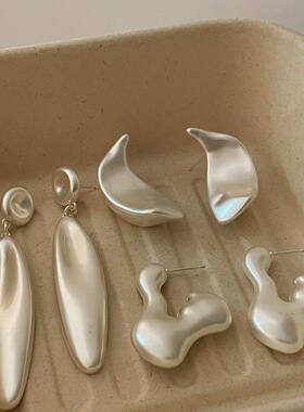 法式复古网红博主同款夸张宽面水滴重工拉丝耳钉文艺复古耳饰女潮