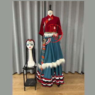 藏族热巴鼓舞蹈服装头饰艺考定制剧目渐变色演出服