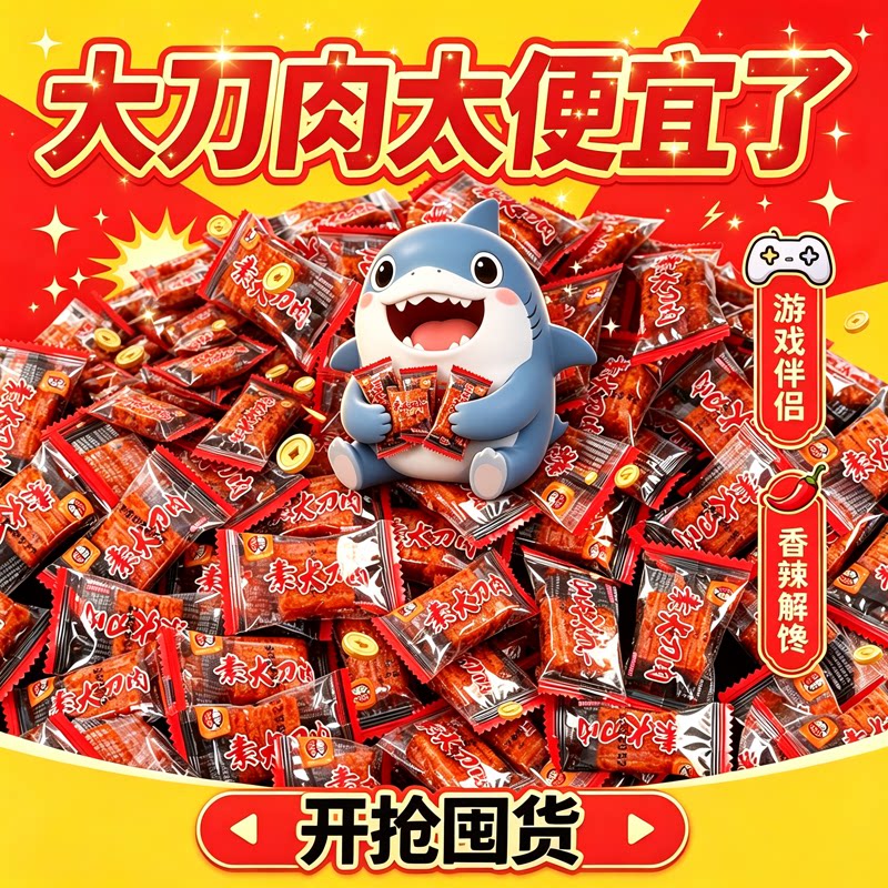 鲨鲨鱼大刀肉辣条小零食网红爆款游戏解馋大刀素肉儿时经典麻辣